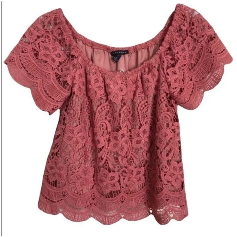 Haute Monde Chantilly Lace Off The Shoulder Top size large Blouse blush pink - Picture 10 of 11